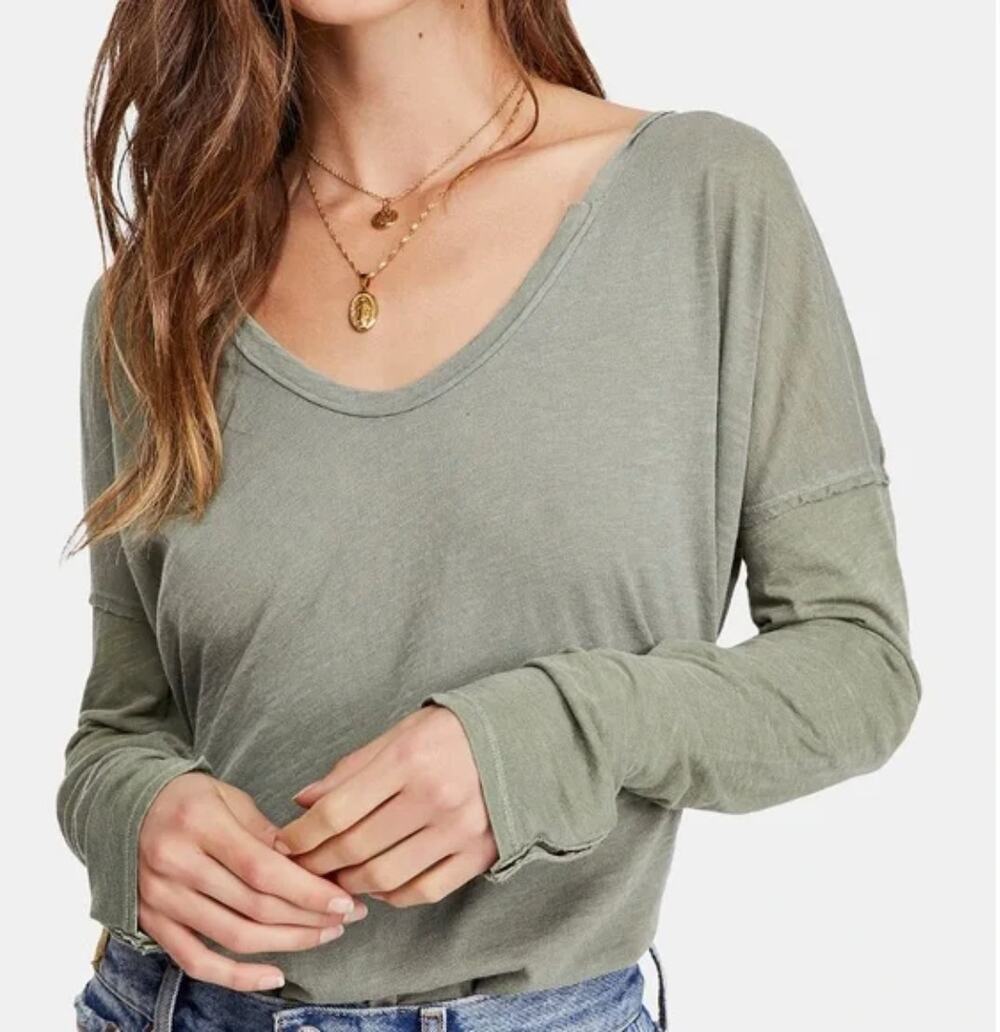 NEW Free People Sienna Snap Sleeve T-Shirt Medium